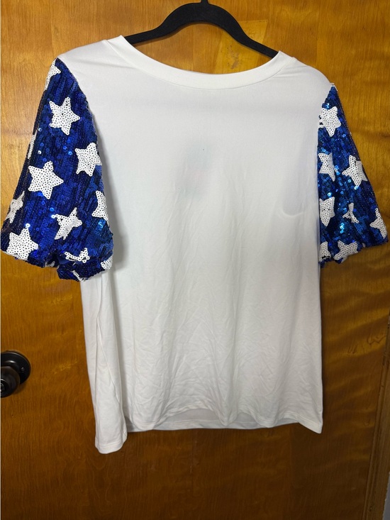 Haptics Tops - Haptics Blue Sequin Star Puff Sleeve Top Size Small NWT Patriotic Fourth of July